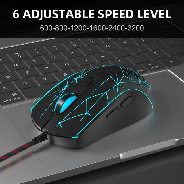 Alt view image 5 of 7 - Wired Gaming Mouse, Ergonomic USB Optical Mouse with 7 Colors Breathing LED Backlit, 6 Adjustable Speed Levels from 600 to 3200 for Laptop PC Computer Games & Work, Black
