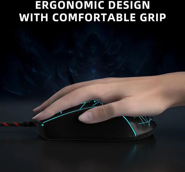 Alt view image 6 of 7 - Wired Gaming Mouse, Ergonomic USB Optical Mouse with 7 Colors Breathing LED Backlit, 6 Adjustable Speed Levels from 600 to 3200 for Laptop PC Computer Games & Work, Black