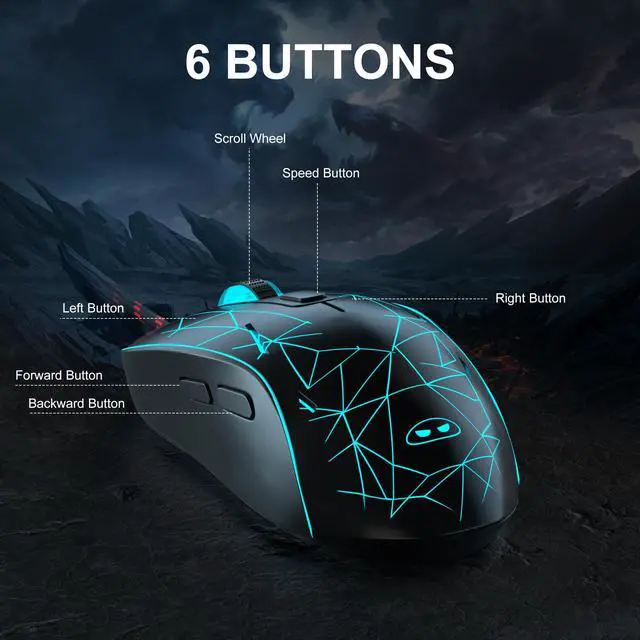 Alt view image 4 of 7 - Wired Gaming Mouse, Ergonomic USB Optical Mouse with 7 Colors Breathing LED Backlit, 6 Adjustable Speed Levels from 600 to 3200 for Laptop PC Computer Games & Work, Black