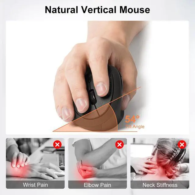 Alt view image 3 of 7 - Wireless Ergonomic Mouse, Optical Vertical Ergo Mice for Small Hands, Reduce Wrist Strain, 800/1200/1600 DPI, 5 Buttons, Compatible with MacBook, Laptop, Windows, Mac OS, Black