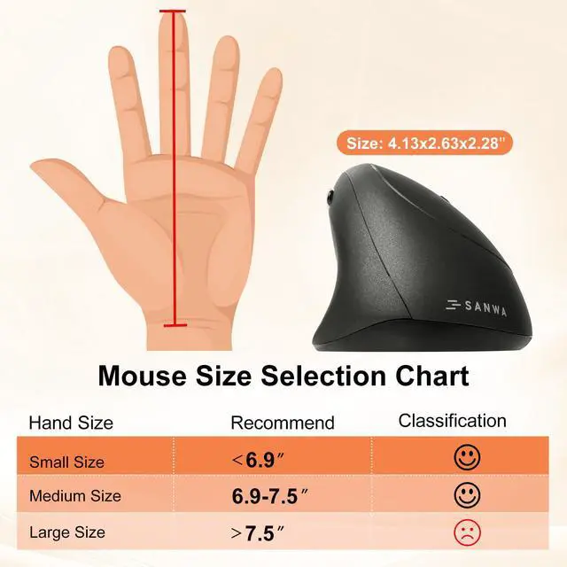 Alt view image 6 of 7 - Wireless Ergonomic Mouse, Optical Vertical Ergo Mice for Small Hands, Reduce Wrist Strain, 800/1200/1600 DPI, 5 Buttons, Compatible with MacBook, Laptop, Windows, Mac OS, Black