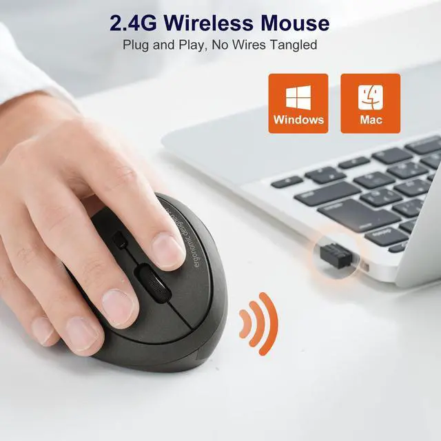 Alt view image 7 of 7 - Wireless Ergonomic Mouse, Optical Vertical Ergo Mice for Small Hands, Reduce Wrist Strain, 800/1200/1600 DPI, 5 Buttons, Compatible with MacBook, Laptop, Windows, Mac OS, Black