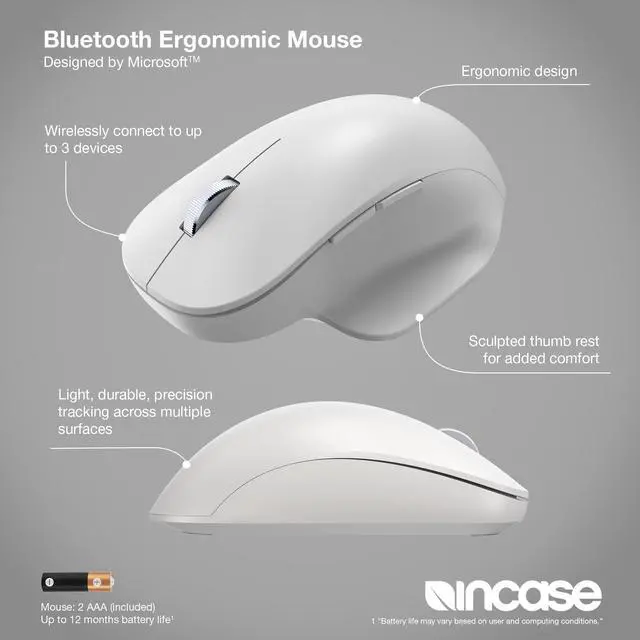 Alt view image 2 of 7 - Bluetooth Ergonomic Mouse Designed by Microsoft Two Thumb Buttons, Easy to Grip Thumb Rest, Precision Tracking, Connects 3 Devices, 15 Month Battery Life, PCs/Laptops (Glacier)
