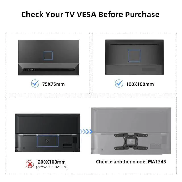 Alt view image 2 of 7 - TV Wall Bracket Mount Swivel and Tilt for Most 15"-32" LED, LCD, OLED Flat Screen TVs and Monitors with VESA 75x75-100x100mm up to 13kg Full Motion Monitor Wall Bracket MA2720