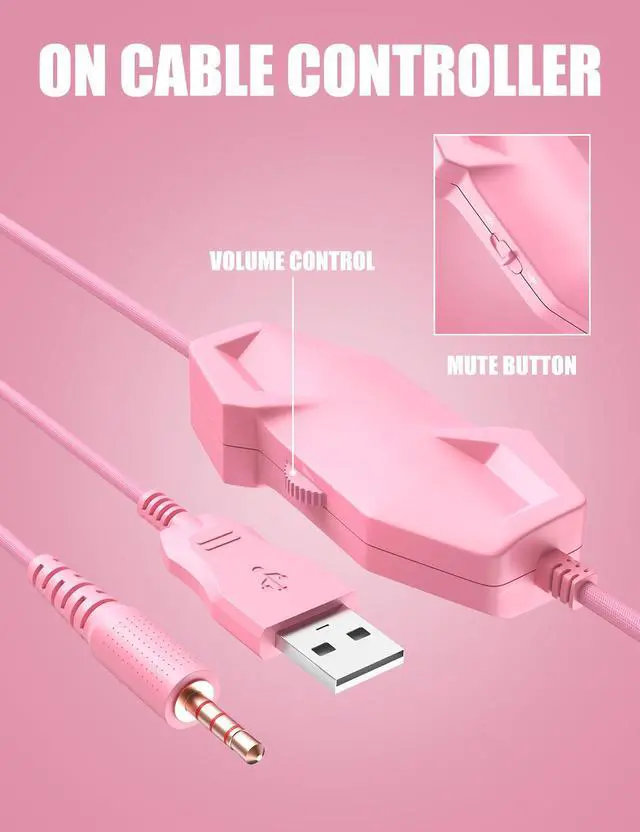 Alt view image 7 of 7 - Pink Gaming Headset with Microphone, Compatible with PS4 PS5 Xbox One PC Laptop, Over-Ear Headphones with LED RGB Light, Noise Canceling Mic, Stereo Surround Sound (Pink)