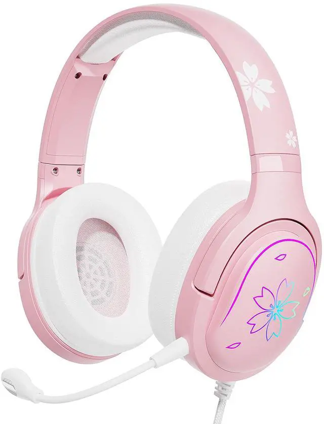 Main image of Cherry Blossoms Wired Gaming Headset, 360° Rotation Mic, Soft Earmuff Gaming Headphones for PS4, PS5, PC & MAC, Switch, RGB Gradient Light Effect