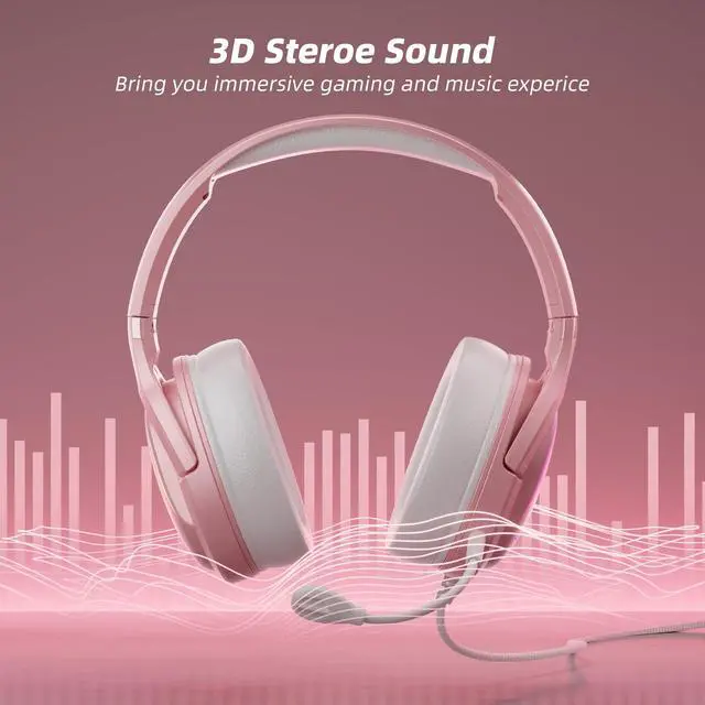 Alt view image 5 of 7 - Cherry Blossoms Wired Gaming Headset, 360° Rotation Mic, Soft Earmuff Gaming Headphones for PS4, PS5, PC & MAC, Switch, RGB Gradient Light Effect