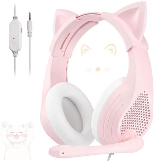 Main image of Pink Gaming Headset with Microphone for PC Computer iOS Mac PS4 PS5 Xbox One Phone, 3D Surround Sound, Soft Memory Foam Ear Cushion, Wired Over-Ear Headphones with Mic for Gamer