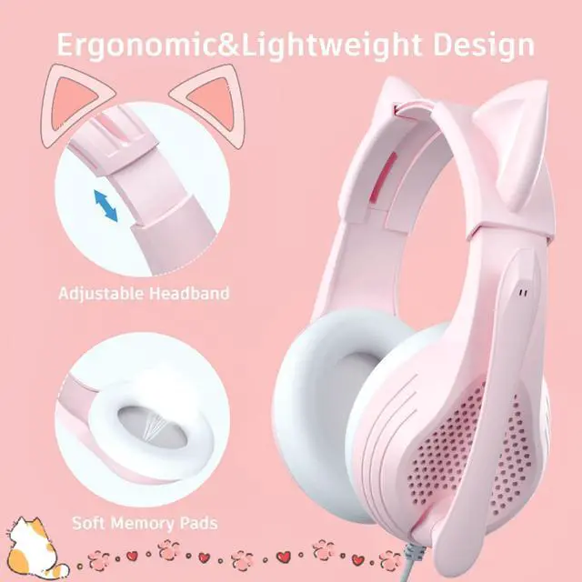Alt view image 2 of 6 - Pink Gaming Headset with Microphone for PC Computer iOS Mac PS4 PS5 Xbox One Phone, 3D Surround Sound, Soft Memory Foam Ear Cushion, Wired Over-Ear Headphones with Mic for Gamer