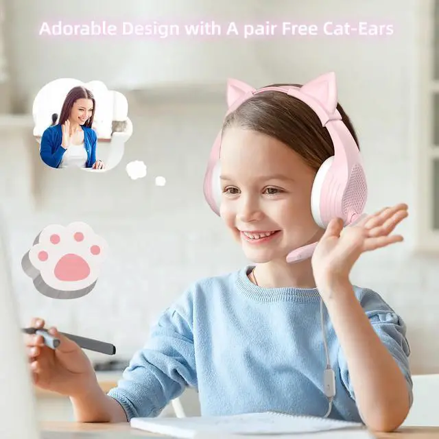 Alt view image 3 of 6 - Pink Gaming Headset with Microphone for PC Computer iOS Mac PS4 PS5 Xbox One Phone, 3D Surround Sound, Soft Memory Foam Ear Cushion, Wired Over-Ear Headphones with Mic for Gamer