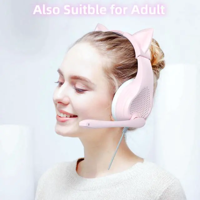 Alt view image 4 of 6 - Pink Gaming Headset with Microphone for PC Computer iOS Mac PS4 PS5 Xbox One Phone, 3D Surround Sound, Soft Memory Foam Ear Cushion, Wired Over-Ear Headphones with Mic for Gamer