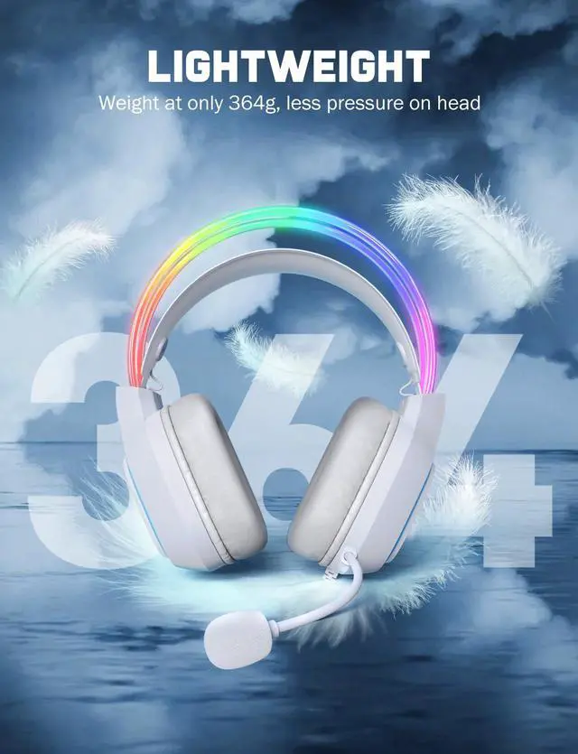 Alt view image 4 of 7 - Gaming Headset with Microphone, RGB Lights, Detachable Cat Ear, Lightweight Over-Ear Headphones with Adjustable Headband for PC, PS4, PS5, Mac, Switch, Surround Sound, in-Line Control, White