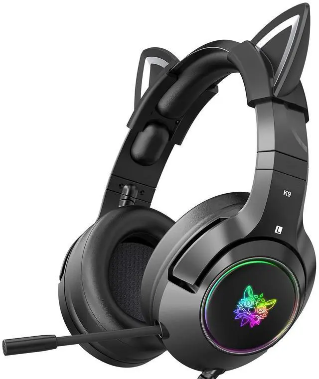 Main image of Cat Ear Gaming Cute Headset, Wired Headphones with Microphone, Surround Sound, LED Backlight for PS4, PS5, PC, Mobile Phone (Black)