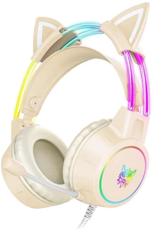 Main image of Lightweight Gaming Headset with Detachable Cat Ears, RGB Lighting, Wired Over Ear Headphones with Mic for PC Laptop PS4 PS5 Switch, Stereo Surround Sound, Self-Adjusting Headband