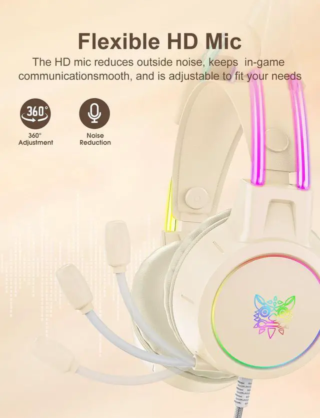 Alt view image 4 of 7 - Lightweight Gaming Headset with Detachable Cat Ears, RGB Lighting, Wired Over Ear Headphones with Mic for PC Laptop PS4 PS5 Switch, Stereo Surround Sound, Self-Adjusting Headband
