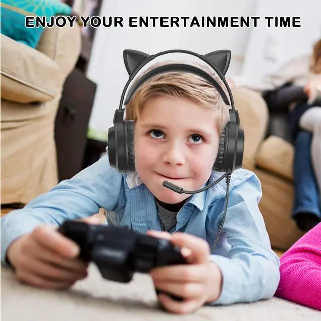 Alt view image 5 of 7 - Gaming Headset with Removable Cat Ears, 3.5mm Wired Headphones with Adjustable Microphone, Extendable Padded headband, Noise Cancelling and RGB Light Headphones for Xbox/PS4/Switch/Mac/Phone (Green)