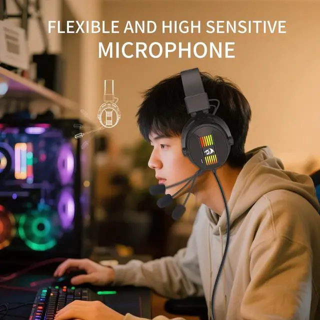Alt view image 5 of 7 - Wired Gaming Headset, 53mm Drivers 7.1 Surround Sound, Detachable Noise Cancelling Mic, USB Computer Headset with RGB, Lightweight Design for PC/Laptop/PS4