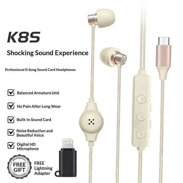 Alt view image 2 of 7 - All-in-One Karaoke Headset with Built-in Sound Card, Voice ChangerReverb. in-Ear Monitor, Portable Audio Interface, for Live Streaming, Recording, Gaming, Calls, Gift (Pink)