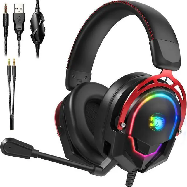 Main image of Wired RGB Gaming Headset with Mic, Over Ear Gaming Headphones, 50mm Neodymium Drivers, Noise Isolating Microphone, Memory Foam Cushions, Aluminum Alloy Frame for PC, PS5, PS4, Xbox, Switch