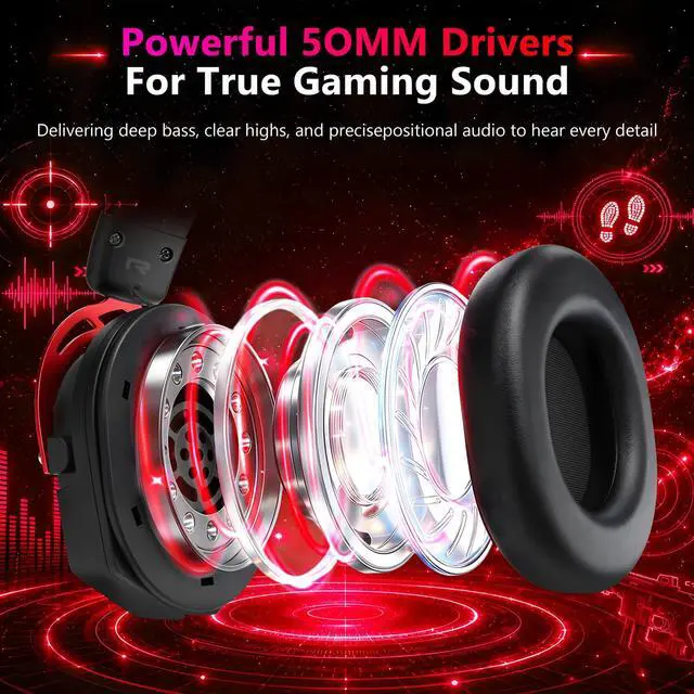 Alt view image 3 of 7 - Wired RGB Gaming Headset with Mic, Over Ear Gaming Headphones, 50mm Neodymium Drivers, Noise Isolating Microphone, Memory Foam Cushions, Aluminum Alloy Frame for PC, PS5, PS4, Xbox, Switch