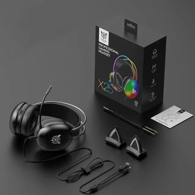 Alt view image 6 of 6 - Cat Ear Gaming Headset with Microphone, RGB Rainbow Lighting, Surround Sound, 3.5mm Wired Over-Ear Headphones for PC/PS4/PS5/Switch/Laptop, Lightweight and Adjustable Headband