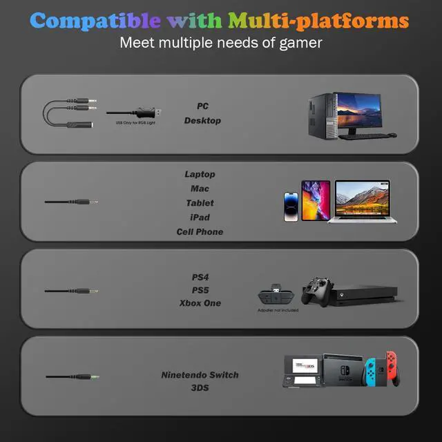 Alt view image 5 of 6 - Cat Ear Gaming Headset with Microphone, RGB Rainbow Lighting, Surround Sound, 3.5mm Wired Over-Ear Headphones for PC/PS4/PS5/Switch/Laptop, Lightweight and Adjustable Headband