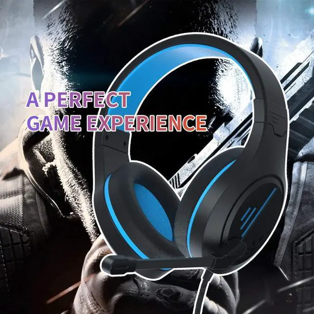 Alt view image 7 of 7 - MH601 Blue Headphones with Microphone Wired Headset with Active Noise Canceling Microphone, 3.5mm Audio Jack Stereo Headphone (Game/Work/School)