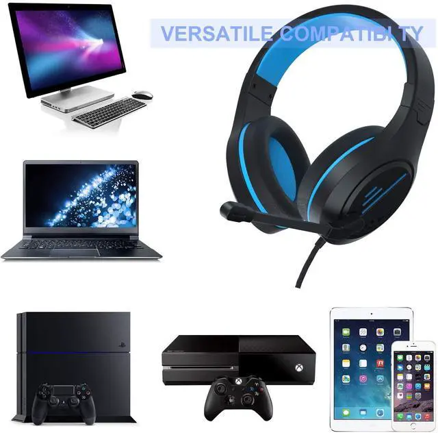Alt view image 5 of 7 - MH601 Blue Headphones with Microphone Wired Headset with Active Noise Canceling Microphone, 3.5mm Audio Jack Stereo Headphone (Game/Work/School)