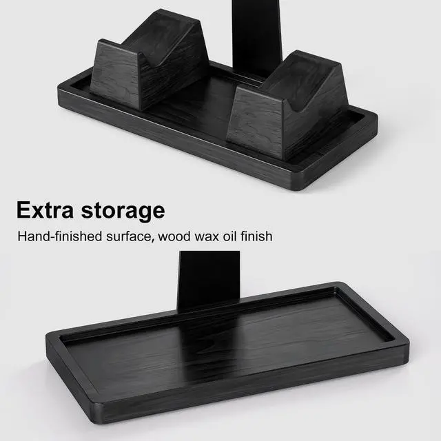 Alt view image 5 of 7 - Headset Stand with 2 Controller Holders - Solid Wood & Metal Gaming Headphone Holder for Switch, Controllers, and Desk Accessories (Black)
