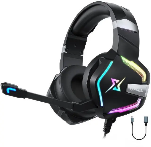 Main image of 7.1 Surround Sound PC Gaming Headset for PS5 PS4 Laptop Mac Tablet Mobile, Over Ear Wired USB Gaming Headphone with Omni-Directional Noise Canceling Mic, RGB LED, with Type C Cable