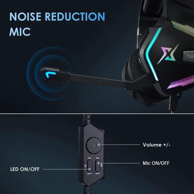 Alt view image 6 of 7 - 7.1 Surround Sound PC Gaming Headset for PS5 PS4 Laptop Mac Tablet Mobile, Over Ear Wired USB Gaming Headphone with Omni-Directional Noise Canceling Mic, RGB LED, with Type C Cable