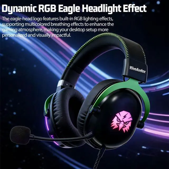 Alt view image 2 of 5 - Wired Gaming Headset, RGB Lighting Over Ear Headphones with 7.1 Virtual Surround Sound, Noise Canceling Mic for PC PS5 PS4, Memory Foam Ear Pads, USB Sound Card A/C