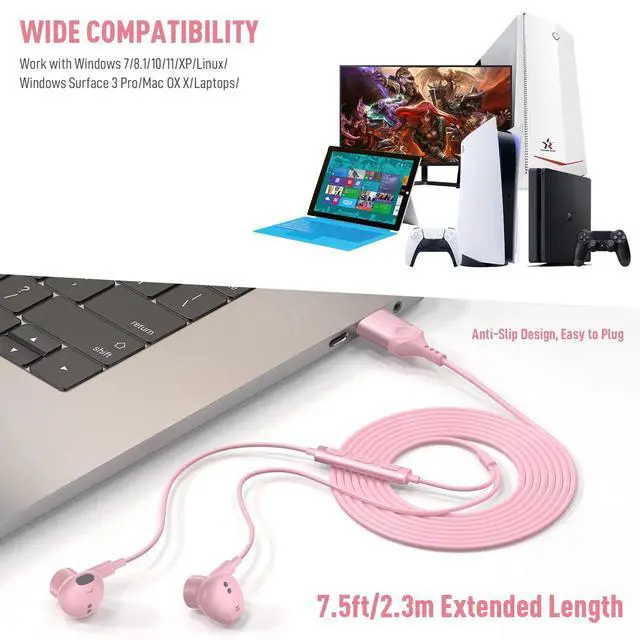 Alt view image 7 of 7 - USB Headphones for PC Laptop Magnetic 7.5ft Wired Earbuds Computer Headset with MICR Control Mute Noise Isolate Cord in Ear Gaming Earphone for MacBook Pro Office Work School Zoom Chromebook
