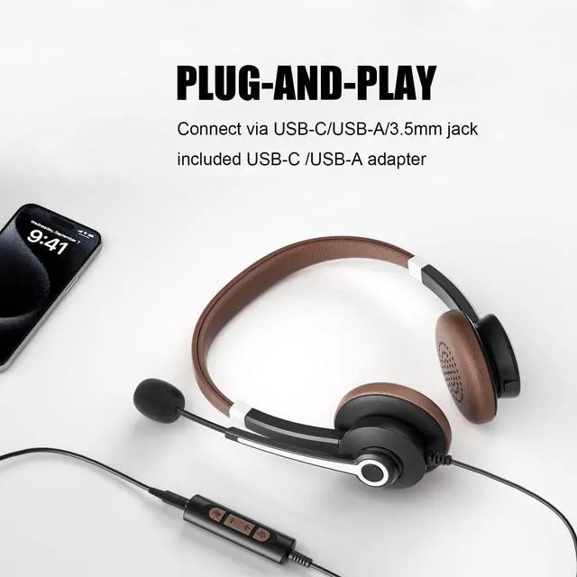 Alt view image 2 of 6 - USB Headset with Mic for PC, USB-C/A & 3.5mm Jack