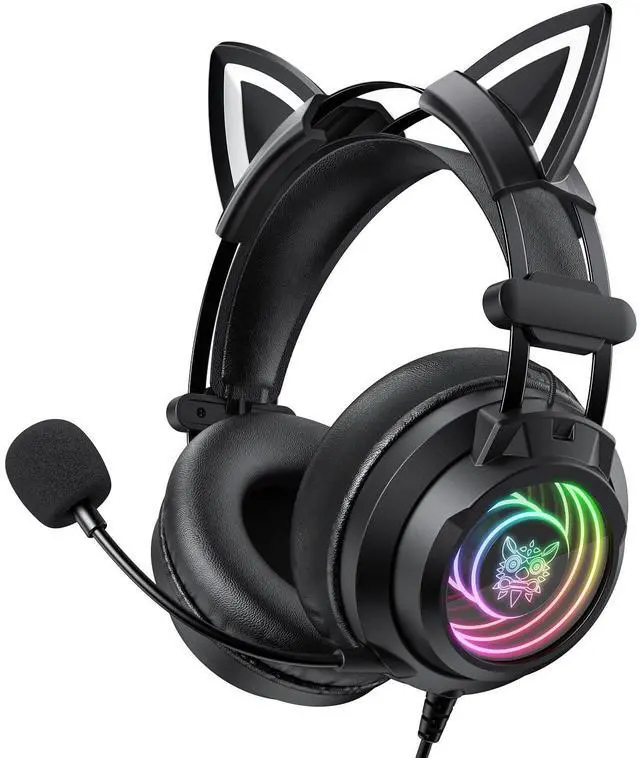 Main image of Gaming Headset with Microphone, Detachable Cat Ears, Abyssal Mirror RGB Light, 50 MM Drivers Surround Sound, Lightweight Gaming Headphones for PC/Laptop/PS4/PS5/Switch