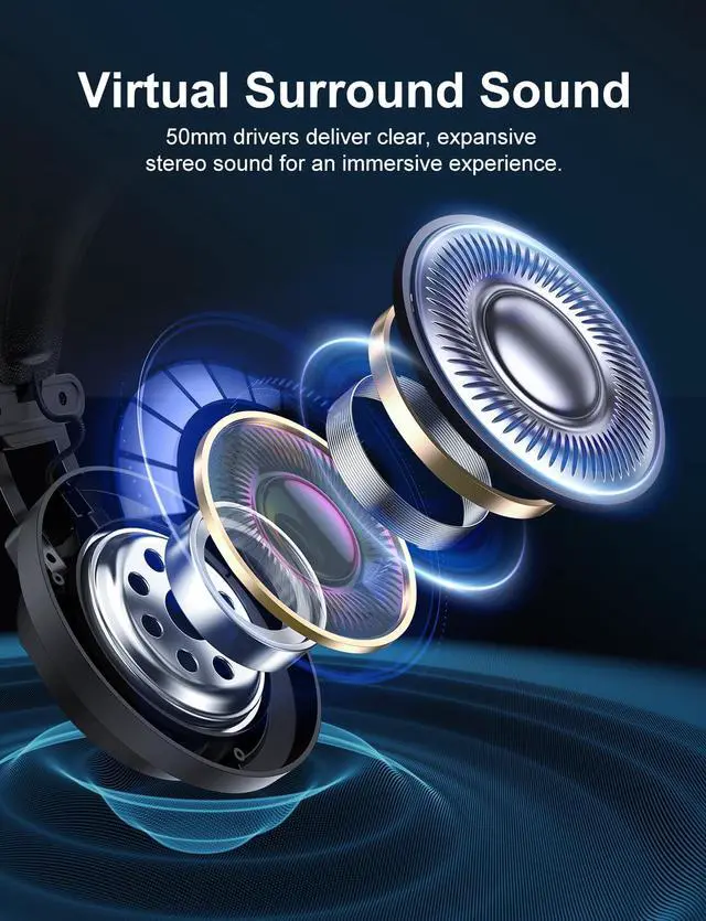 Alt view image 3 of 7 - Gaming Headset with Microphone, Detachable Cat Ears, Abyssal Mirror RGB Light, 50 MM Drivers Surround Sound, Lightweight Gaming Headphones for PC/Laptop/PS4/PS5/Switch