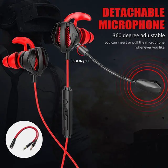 Alt view image 3 of 7 - Gaming Headset with Microphone Wired Gaming Earbuds PC for PS4 PS5 One PlayStation 5 Games Mobile Phone,Detachable Stereo Bass Earphones Noise Cancelling Gaming Headphones with Mic Black