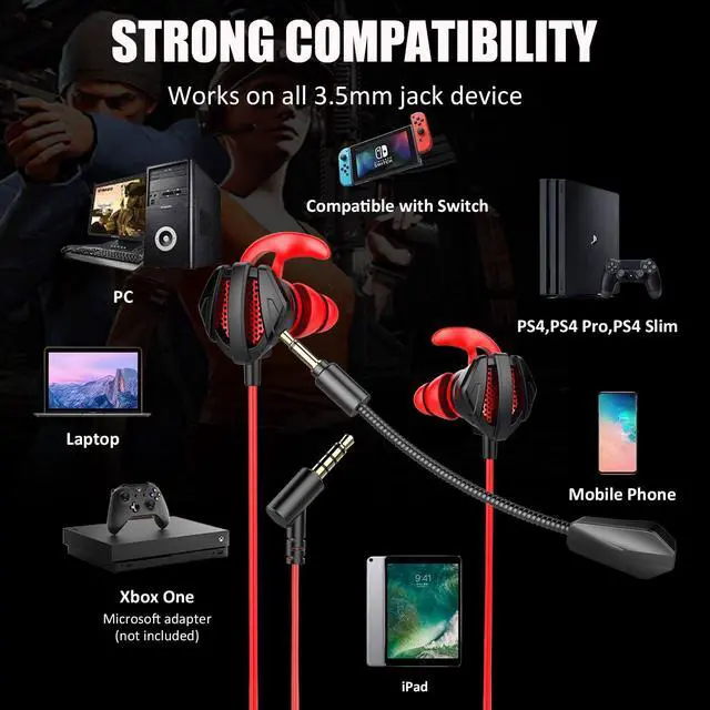 Alt view image 6 of 7 - Gaming Headset with Microphone Wired Gaming Earbuds PC for PS4 PS5 One PlayStation 5 Games Mobile Phone,Detachable Stereo Bass Earphones Noise Cancelling Gaming Headphones with Mic Black