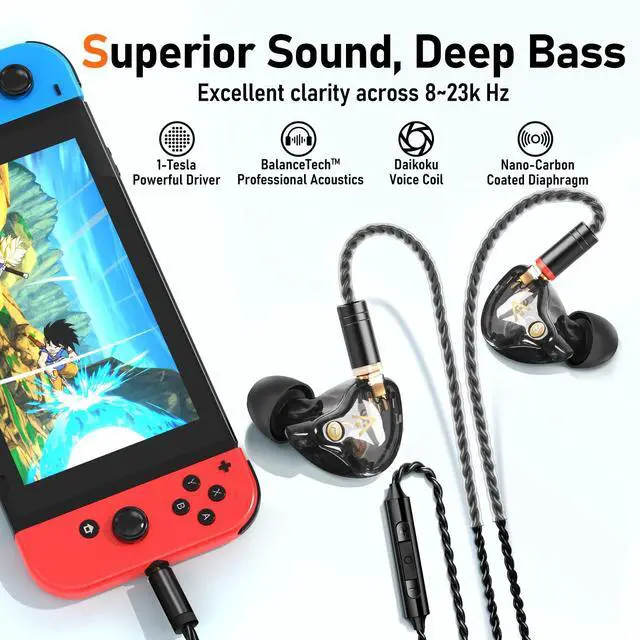 Alt view image 3 of 7 - Wired Earbuds - HiFi in Ear Monitor Headphones - Noise Isolating Ear Buds w/ Mic - Clear Sound, Deep Bass & Comfort-Fit Gaming Earphones - MMCX to 3.5mm & Silver Plated Cord, Carrying Case