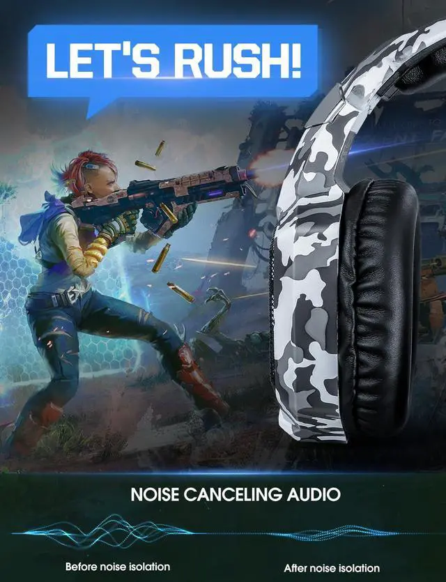 Alt view image 3 of 7 - Gaming Headset with Microphone, Gaming Headphones for PS4 PS5 Xbox One PC with LED Lights, PlayStation Headset with Noise Reduction 7.1 Surround Sound Over-Ear and Wired 3.5mm Jack (White)