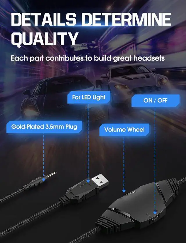 Alt view image 6 of 7 - Gaming Headset with Microphone, Gaming Headphones for PS4 PS5 Xbox One PC with LED Lights, PlayStation Headset with Noise Reduction 7.1 Surround Sound Over-Ear and Wired 3.5mm Jack (White)