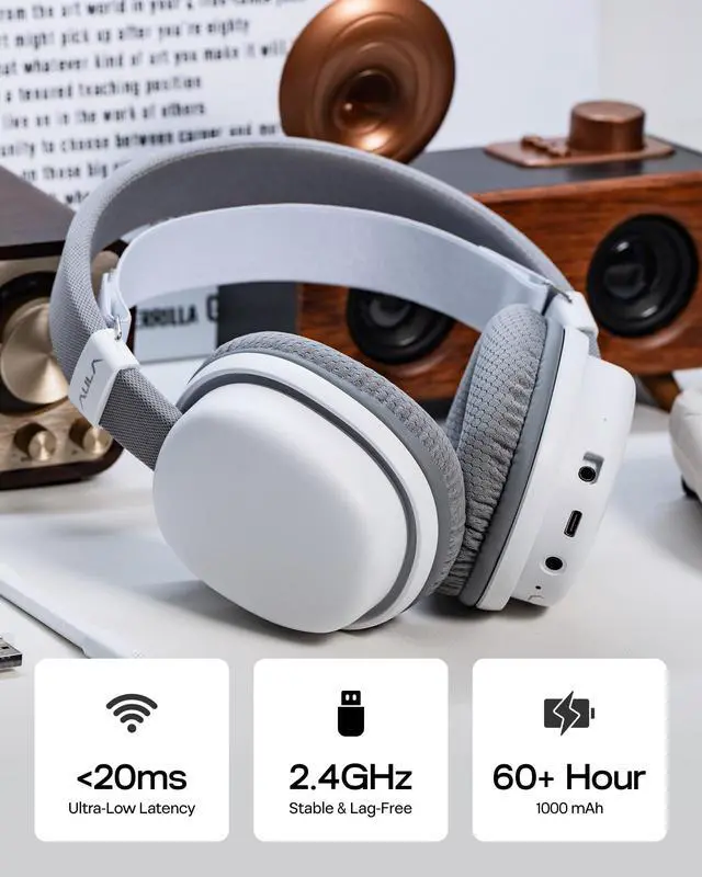 Alt view image 3 of 7 - Wireless Gaming Headset for PS4/PS5/PC/Switch, Over-Ear Headphones with Detachable Noise Canceling Mic, RGB, Surround Sound, 60H Battery, 2.4GHz/BT/Wired (White)