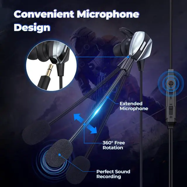 Alt view image 4 of 7 - Wired Gaming Earbuds with Mic, in-Ear Gaming Earphones with Dual Audio Drivers, in-Line Controls, HiFi Noise Cancelling Headphones for PC, Nintendo Switch, Xbox Series X|S, PS5, PS4