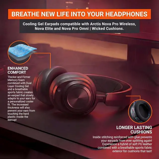 Alt view image 3 of 7 - Wireless - Cooling Gel Earpads for Arctis Nova Pro Wireless, Nova Elite & Nova Pro Omni (Doesnt Fit Other Models), by Wicked Cushions, Extra Thick & Comfortable | Black