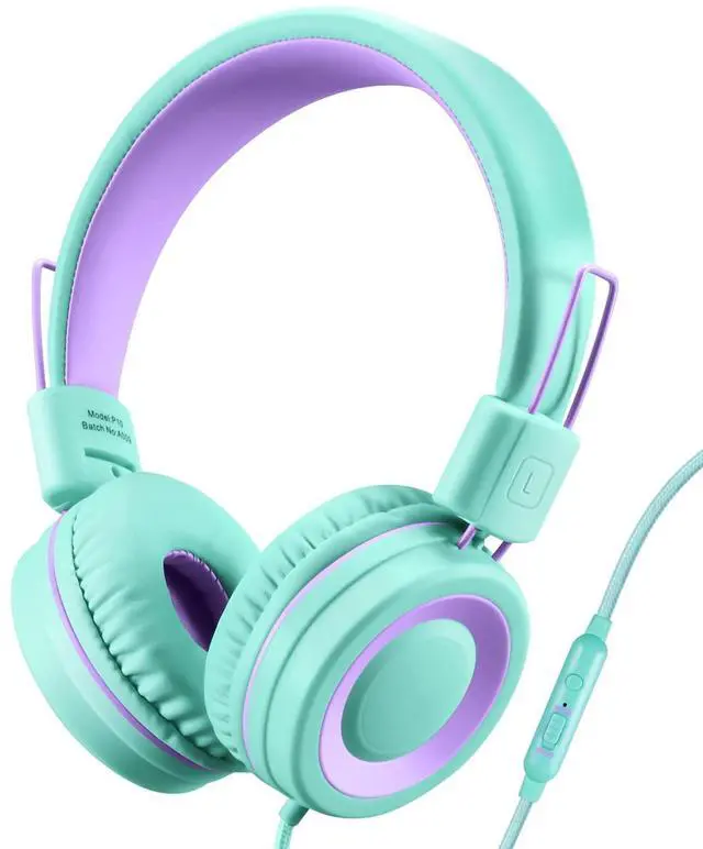 Main image of Kids Headphones with Microphone Stereo Headphones for Children Boys Girls,Adjustable 85dB/94dB Volume Control Foldable On-Ear Headphone with Microphone for School/PC/Cellphone(Green)