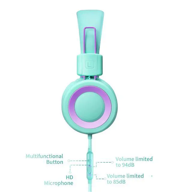 Alt view image 3 of 7 - Kids Headphones with Microphone Stereo Headphones for Children Boys Girls,Adjustable 85dB/94dB Volume Control Foldable On-Ear Headphone with Microphone for School/PC/Cellphone(Green)