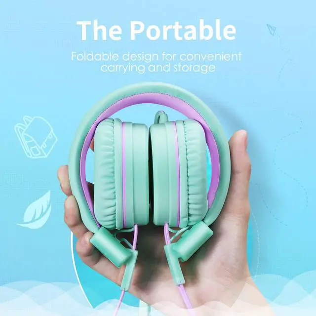 Alt view image 4 of 7 - Kids Headphones with Microphone Stereo Headphones for Children Boys Girls,Adjustable 85dB/94dB Volume Control Foldable On-Ear Headphone with Microphone for School/PC/Cellphone(Green)