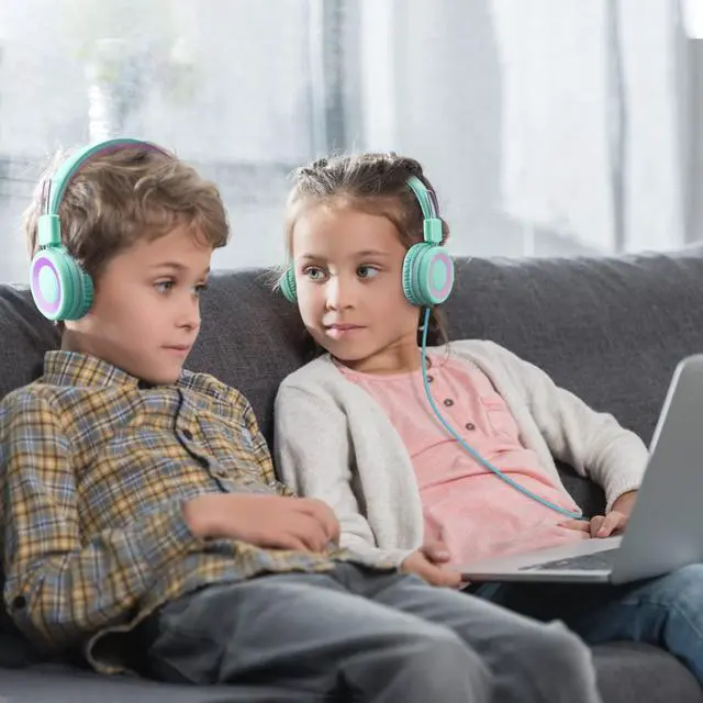 Alt view image 6 of 7 - Kids Headphones with Microphone Stereo Headphones for Children Boys Girls,Adjustable 85dB/94dB Volume Control Foldable On-Ear Headphone with Microphone for School/PC/Cellphone(Green)