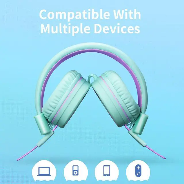 Alt view image 5 of 7 - Kids Headphones with Microphone Stereo Headphones for Children Boys Girls,Adjustable 85dB/94dB Volume Control Foldable On-Ear Headphone with Microphone for School/PC/Cellphone(Green)