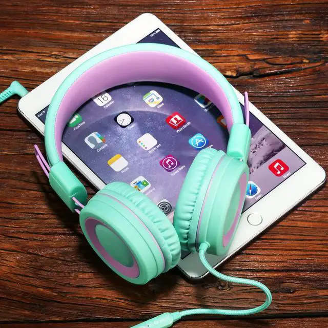 Alt view image 7 of 7 - Kids Headphones with Microphone Stereo Headphones for Children Boys Girls,Adjustable 85dB/94dB Volume Control Foldable On-Ear Headphone with Microphone for School/PC/Cellphone(Green)